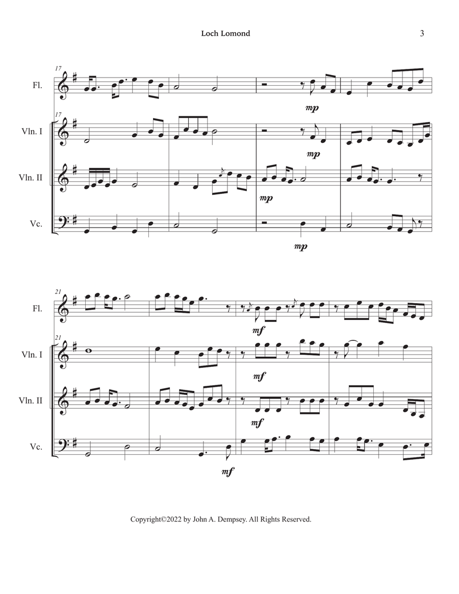 Loch Lomond (Quartet for Flute, Two Violins and Cello) Small Ensemble scores gallery preview page 6