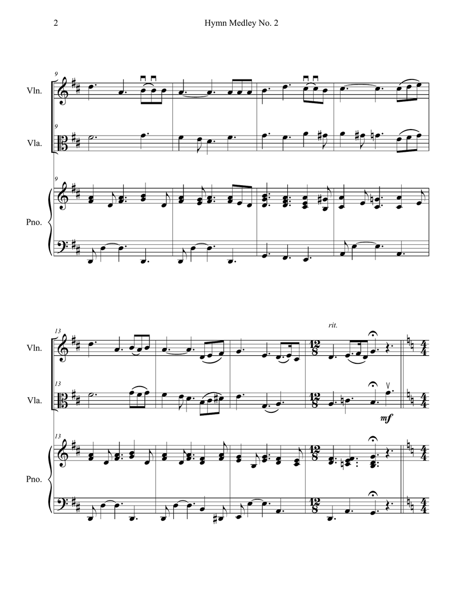 Hymn Medley No. 2 (Violin and Viola Duet with Piano Accompaniment) String Duet scores gallery preview page 2