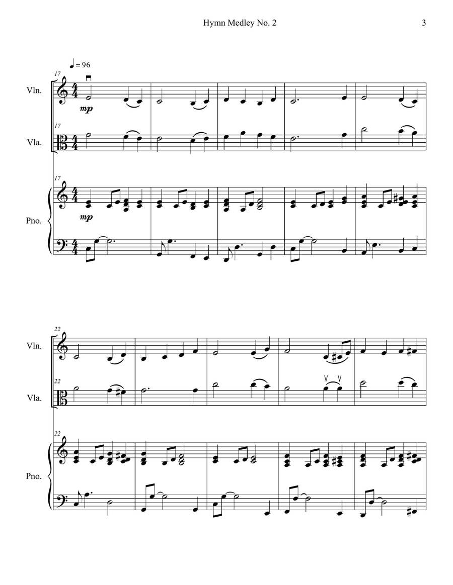 Hymn Medley No. 2 (Violin and Viola Duet with Piano Accompaniment) String Duet scores gallery preview page 3