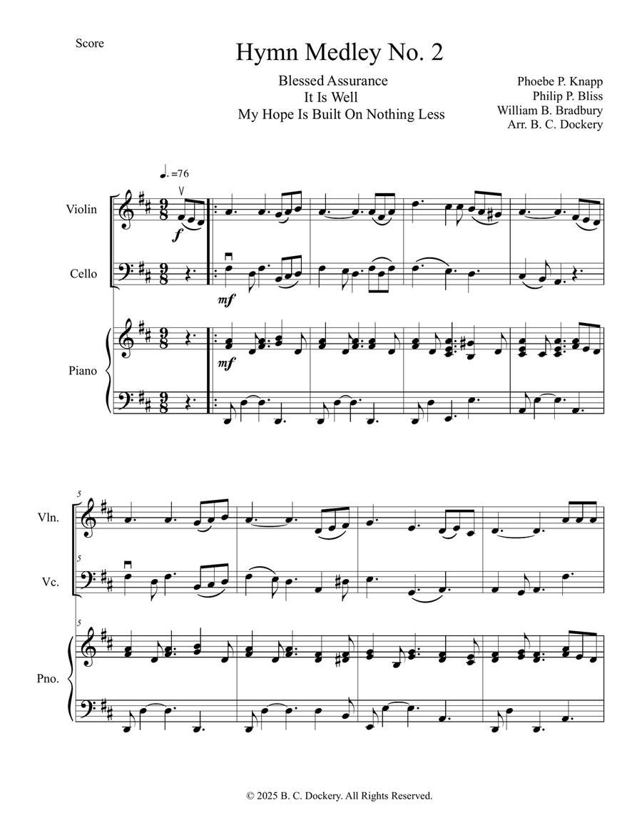 Hymn Medley No. 2 (Violin and Cello Duet with Piano Accompaniment) Piano Trio scores gallery preview page 1