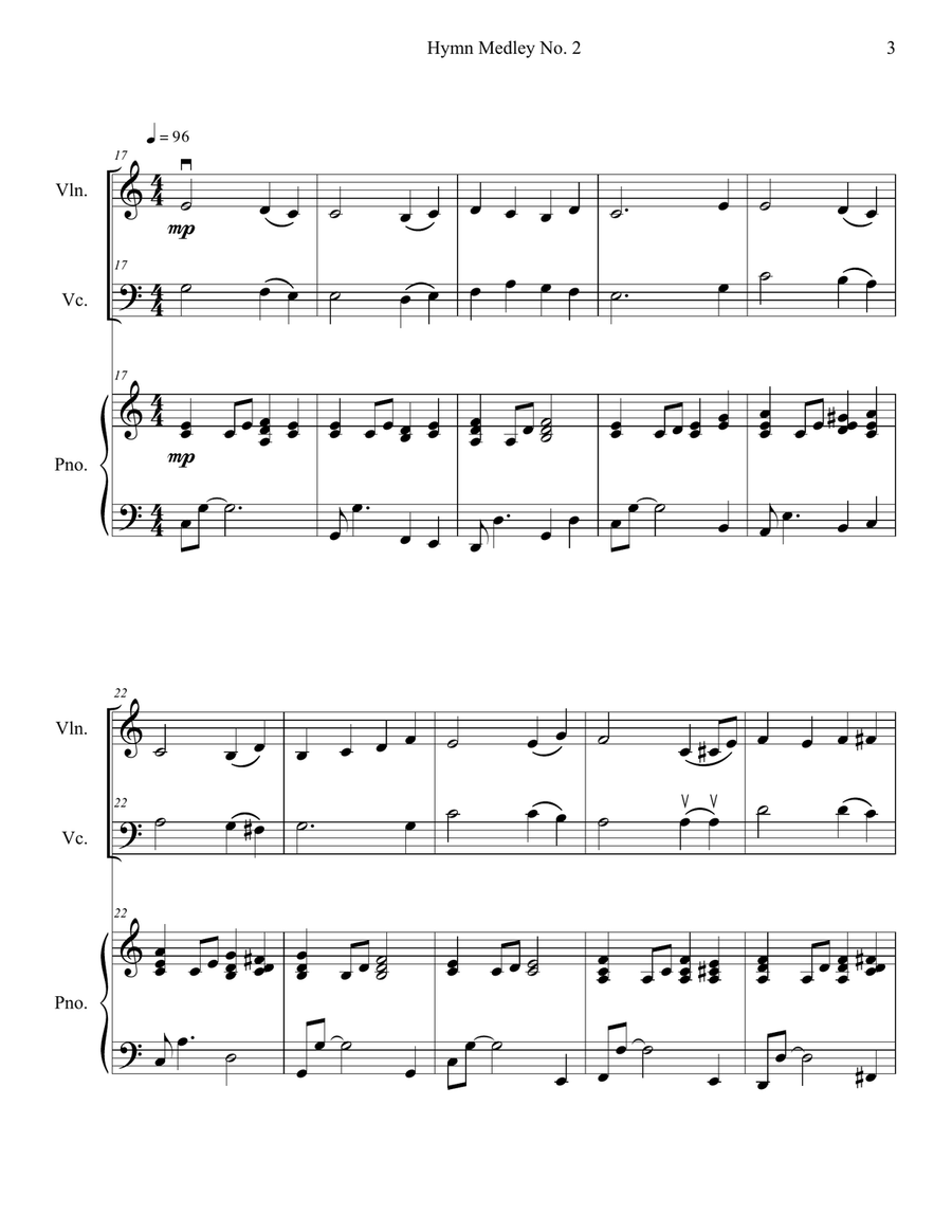 Hymn Medley No. 2 (Violin and Cello Duet with Piano Accompaniment) Piano Trio scores gallery preview page 3