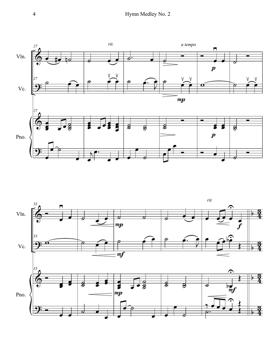 Hymn Medley No. 2 (Violin and Cello Duet with Piano Accompaniment) Piano Trio scores gallery preview page 4