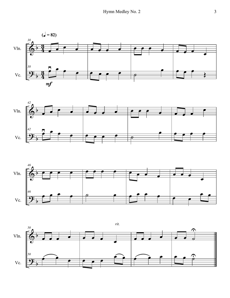 Hymn Medley No. 2 (Violin and Cello Duet) String Duet scores gallery preview page 3