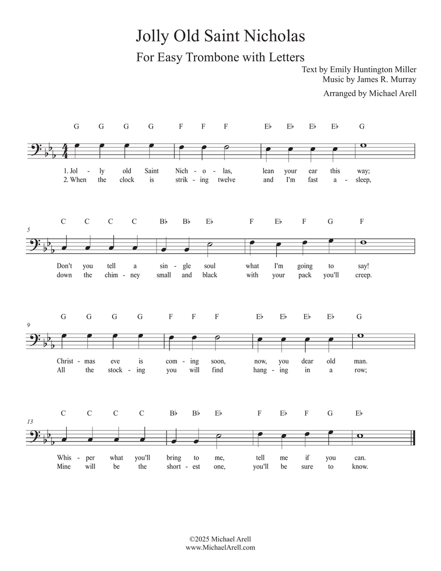 Jolly Old Saint Nicholas for Trombone Bass Trombone scores gallery preview page 1