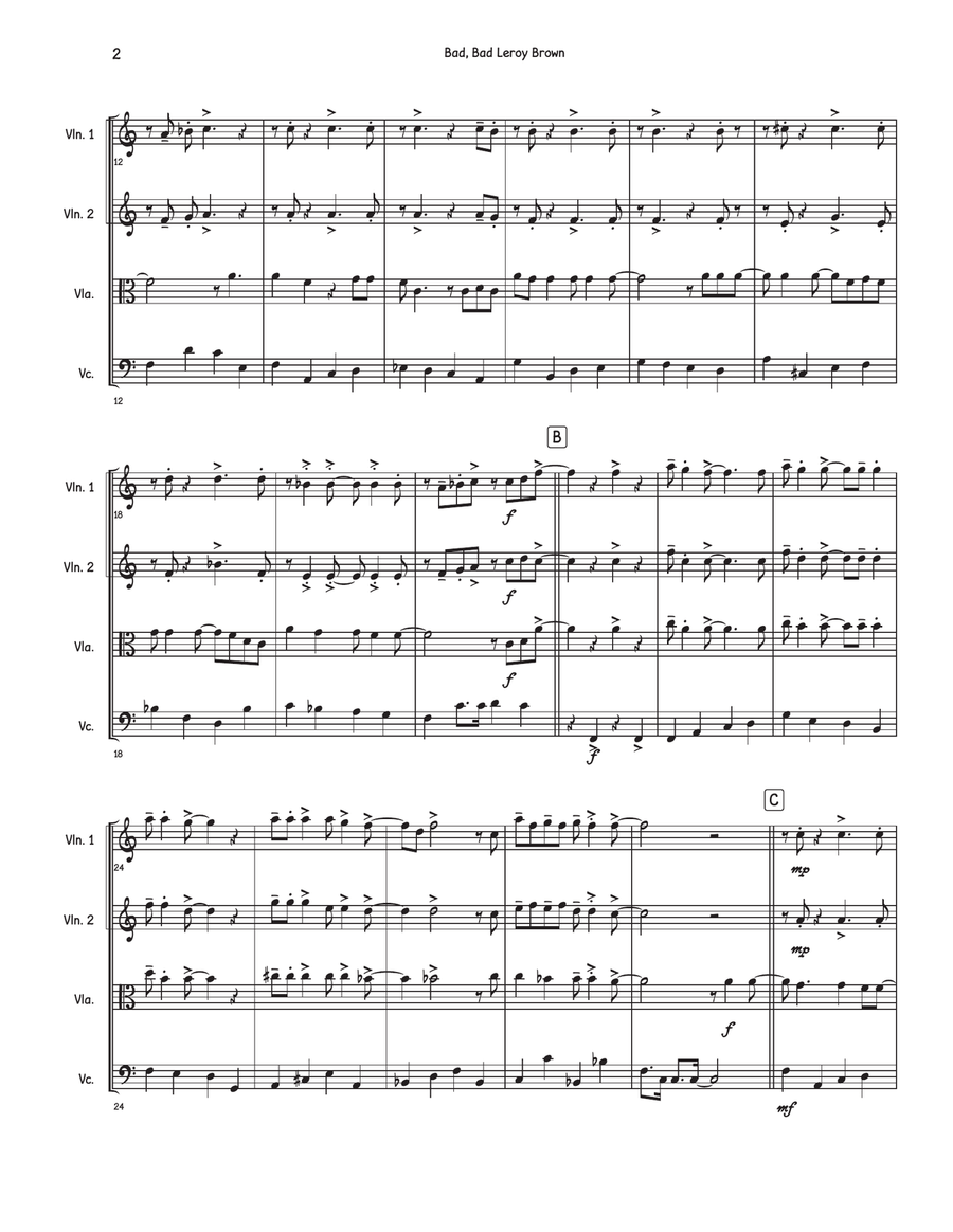 Bad, Bad Leroy Brown Bad, Bad Leroy Brown String Quartet scores gallery preview page 2