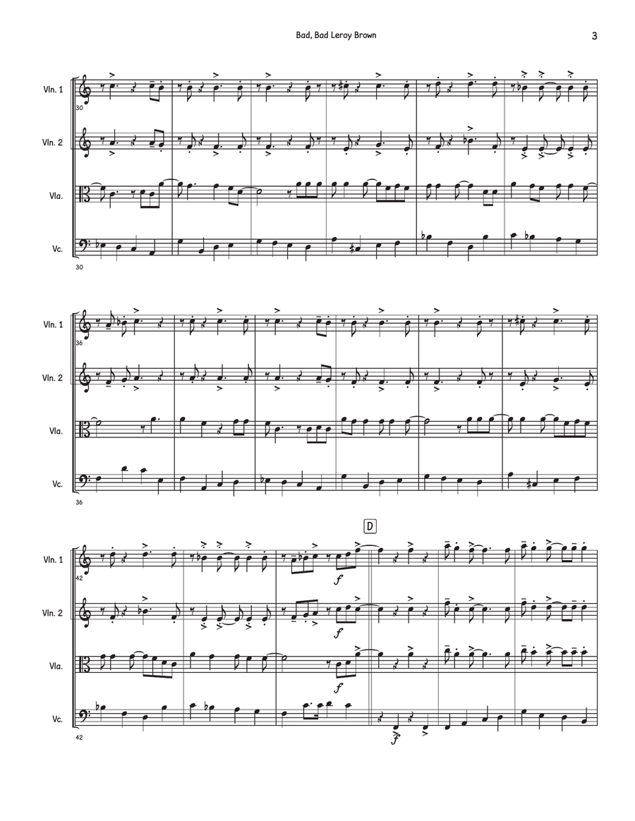 Bad, Bad Leroy Brown Bad, Bad Leroy Brown String Quartet scores gallery preview page 3
