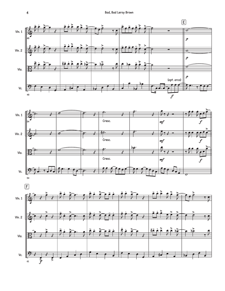 Bad, Bad Leroy Brown Bad, Bad Leroy Brown String Quartet scores gallery preview page 4