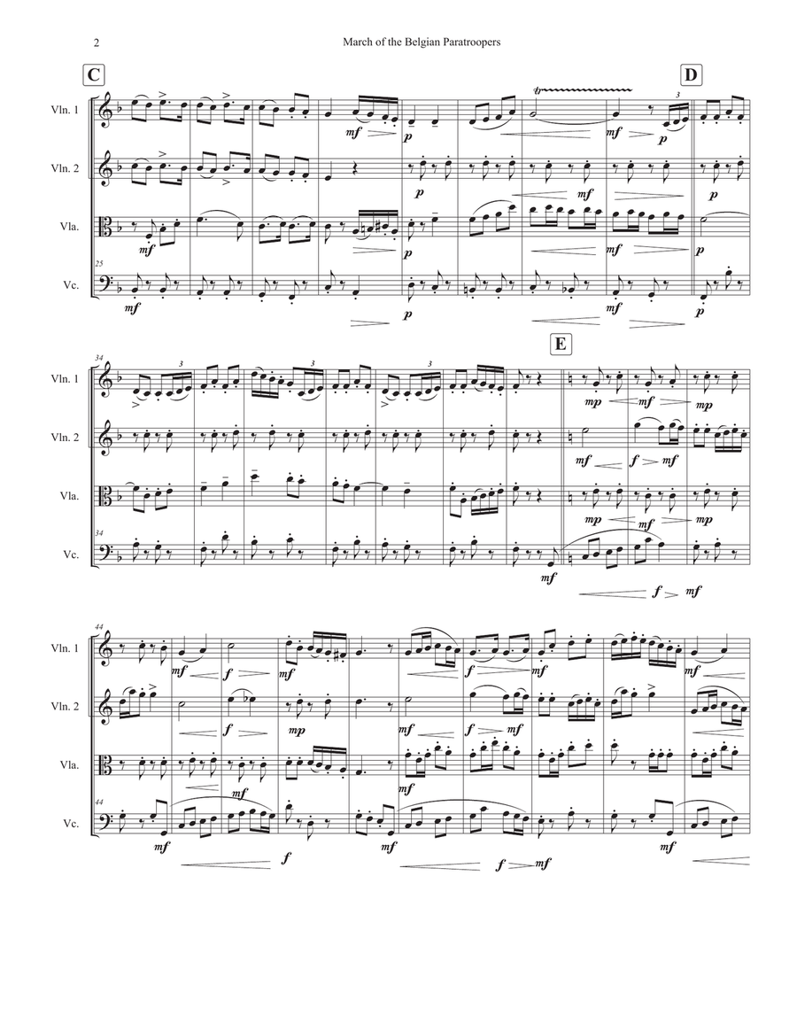 March Of The Belgian Paratroopers (Marche Des Parachutistes Belges) String Quartet scores gallery preview page 2