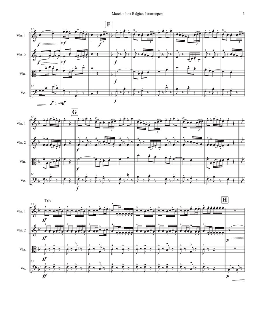 March Of The Belgian Paratroopers (Marche Des Parachutistes Belges) String Quartet scores gallery preview page 3