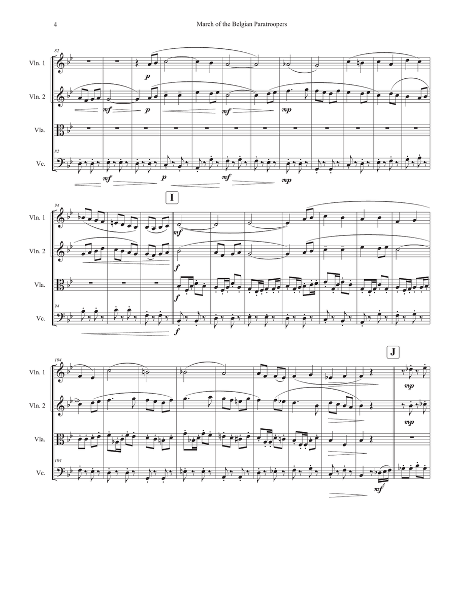March Of The Belgian Paratroopers (Marche Des Parachutistes Belges) String Quartet scores gallery preview page 4