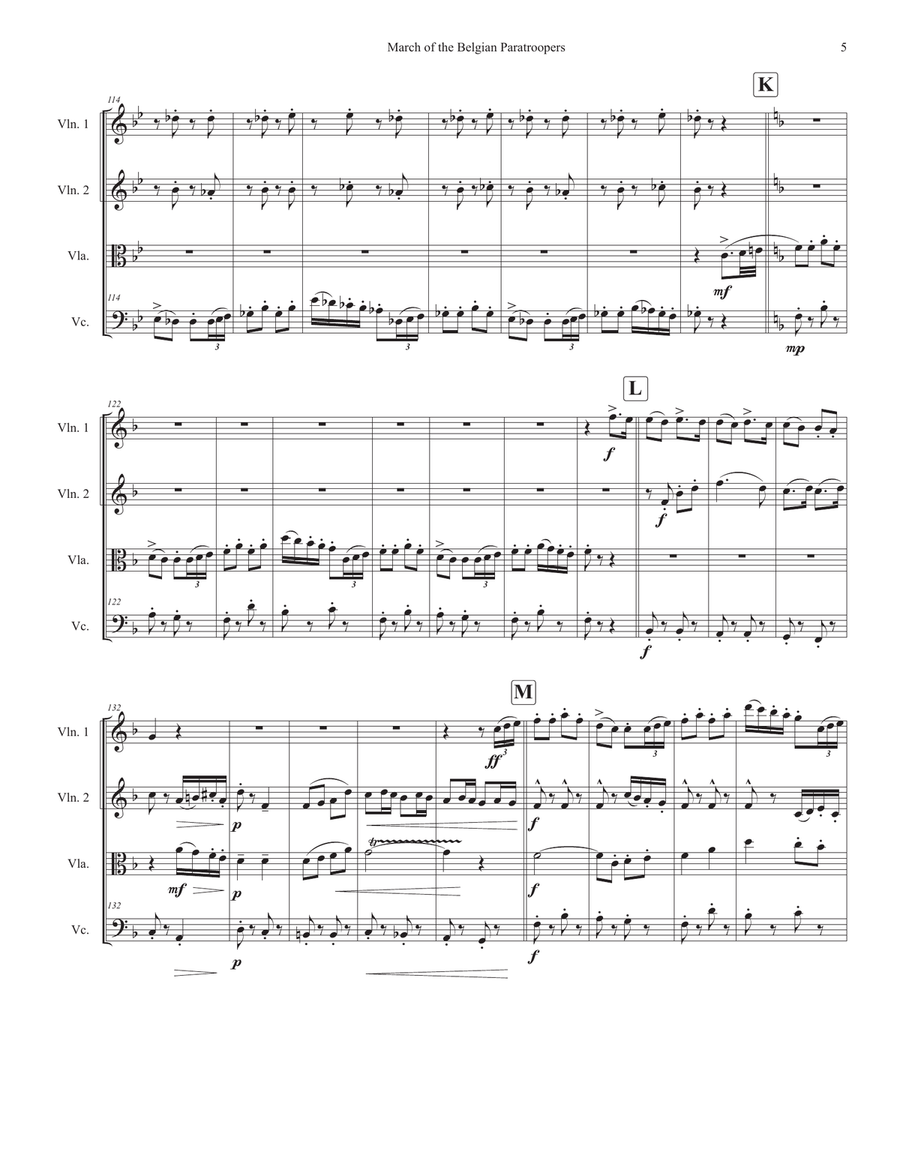March Of The Belgian Paratroopers (Marche Des Parachutistes Belges) String Quartet scores gallery preview page 5