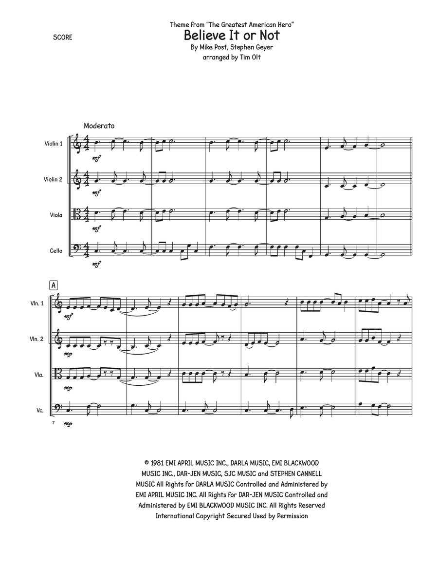 Believe It Or Not (Theme From 