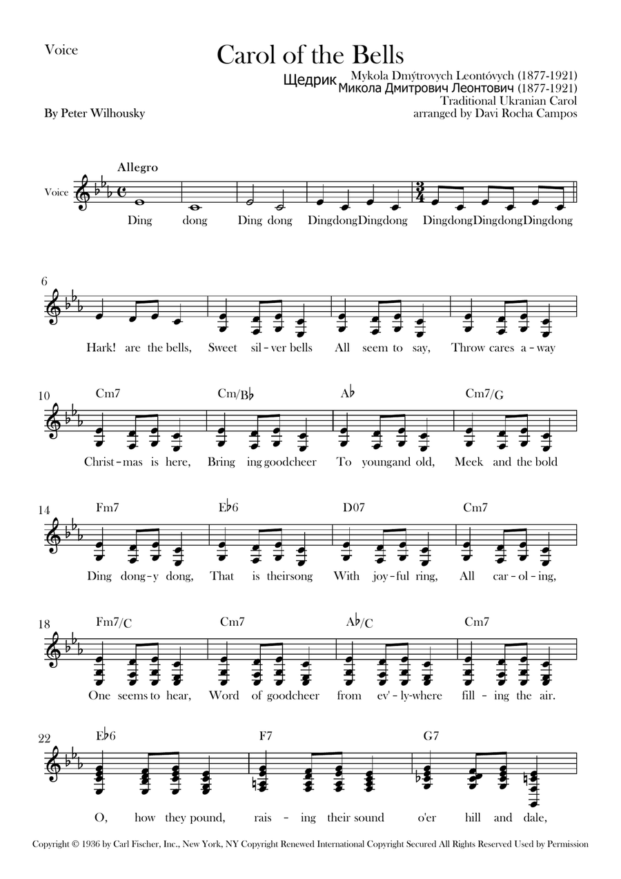 Carol Of The Bells Carol Of The Bells Piano scores gallery preview page 1