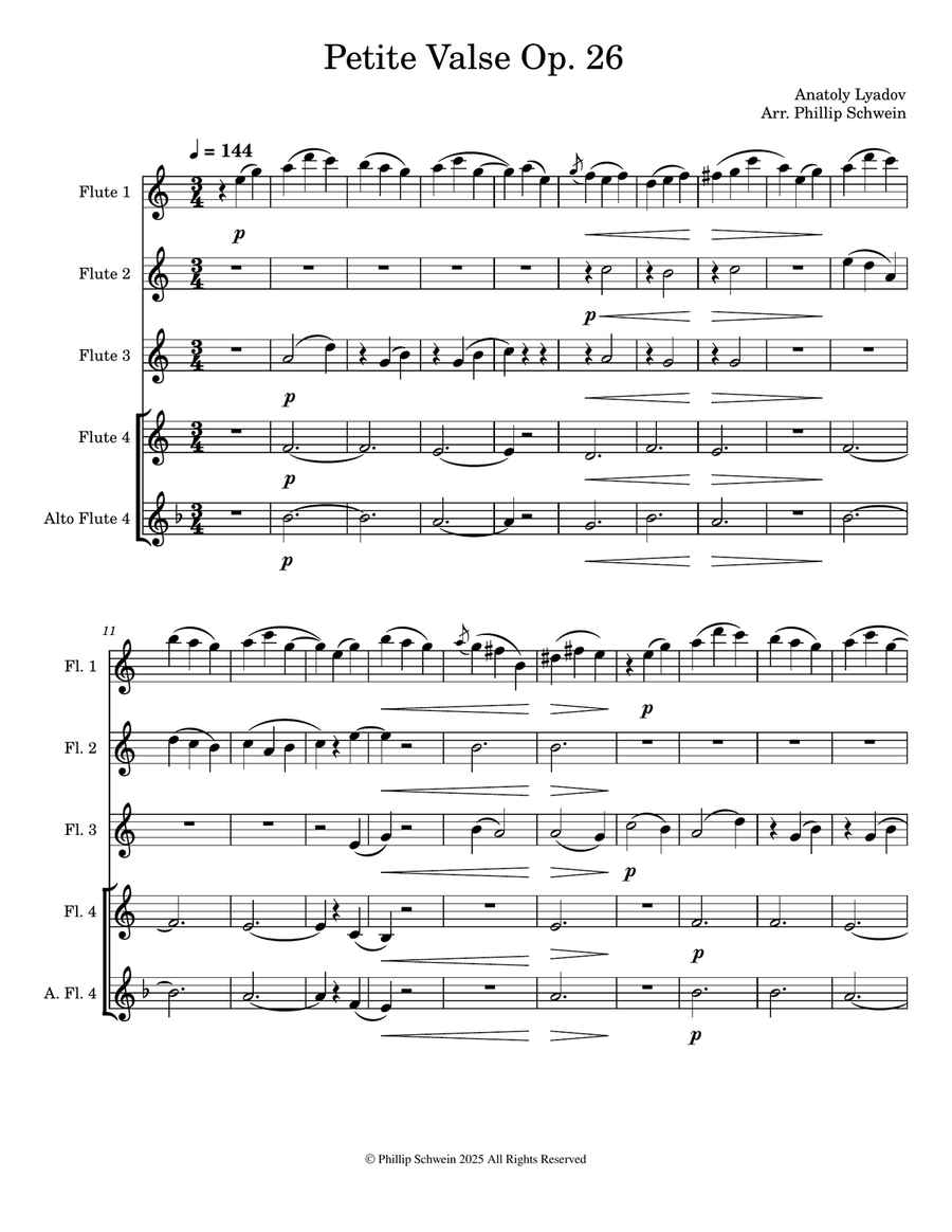 Petite Valse Op. 26 for Flute Quartet with Optional Alto Flute Flute Quartet scores gallery preview page 1