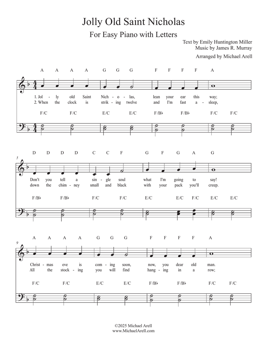 Jolly Old Saint Nicholas for Piano Easy Piano scores gallery preview page 1