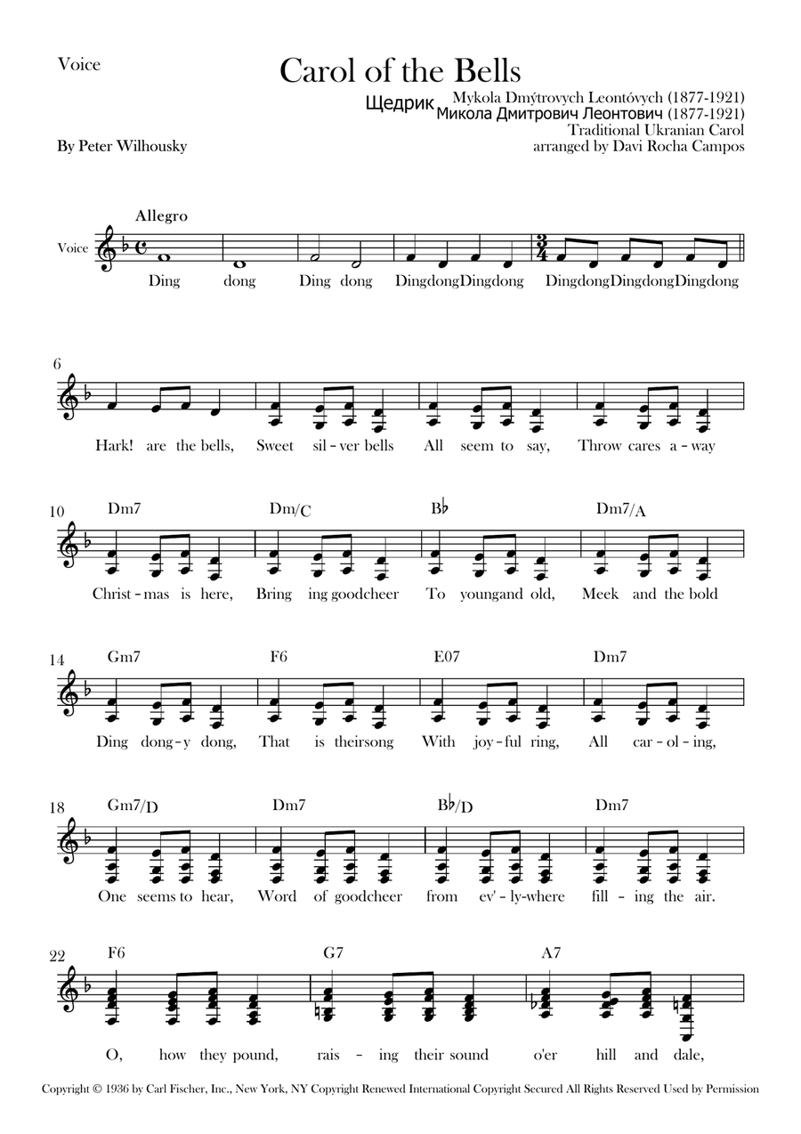 Carol Of The Bells Carol Of The Bells Piano scores gallery preview page 1