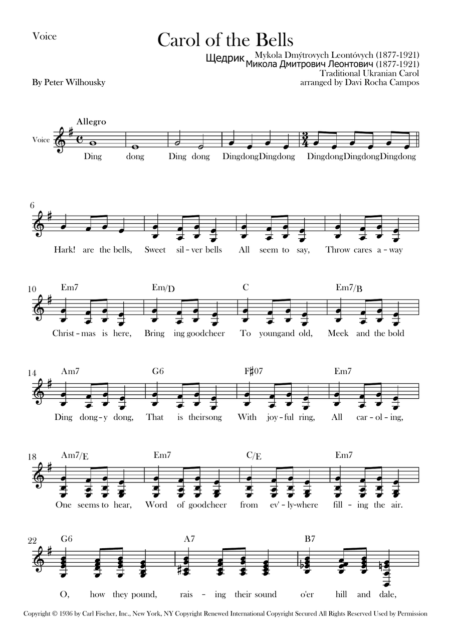 Carol Of The Bells Carol Of The Bells Piano scores gallery preview page 1