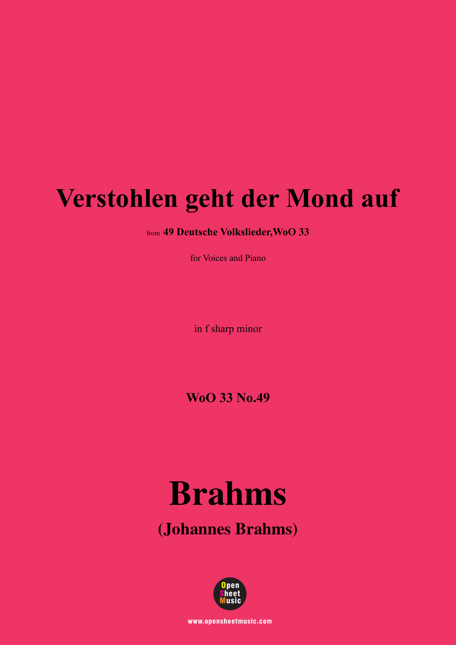 Brahms-Verstohlen geht der Mond auf,in f sharp minor Piano, Vocal scores gallery preview page 1