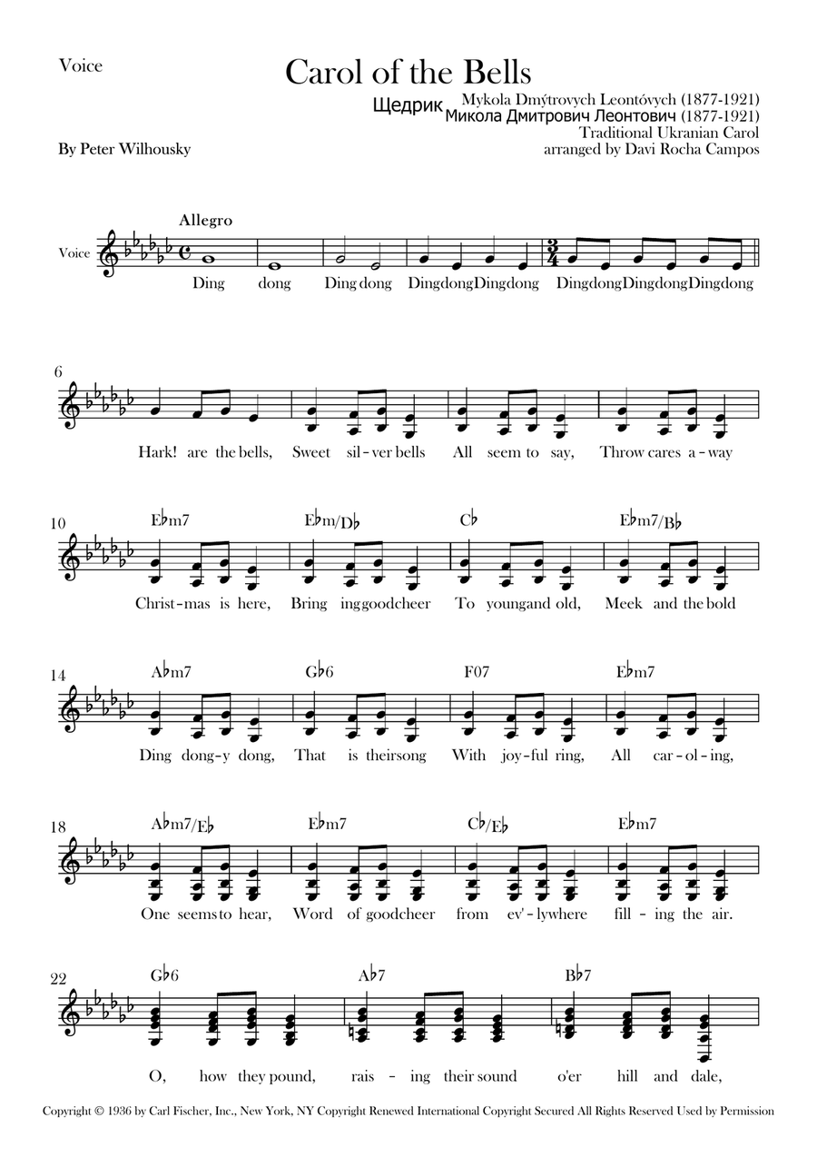 Carol Of The Bells Carol Of The Bells Piano scores gallery preview page 1