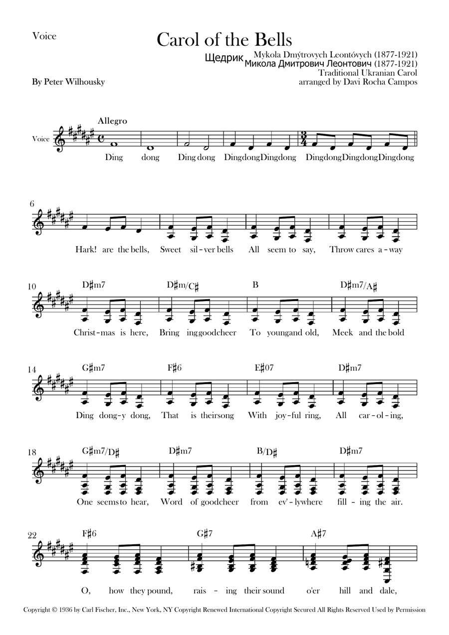 Carol Of The Bells Carol Of The Bells Piano scores gallery preview page 1
