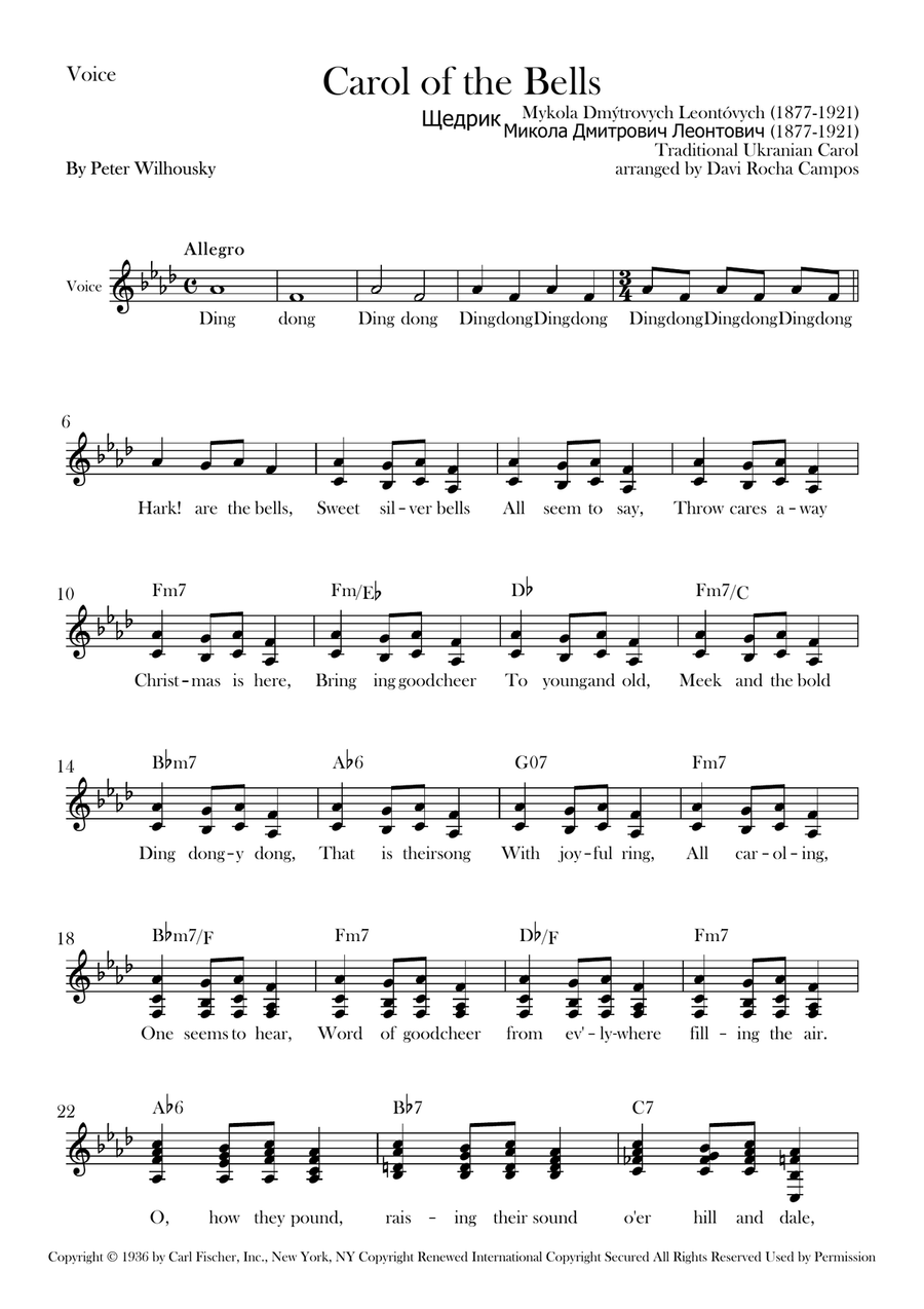 Carol Of The Bells Carol Of The Bells Piano scores gallery preview page 1