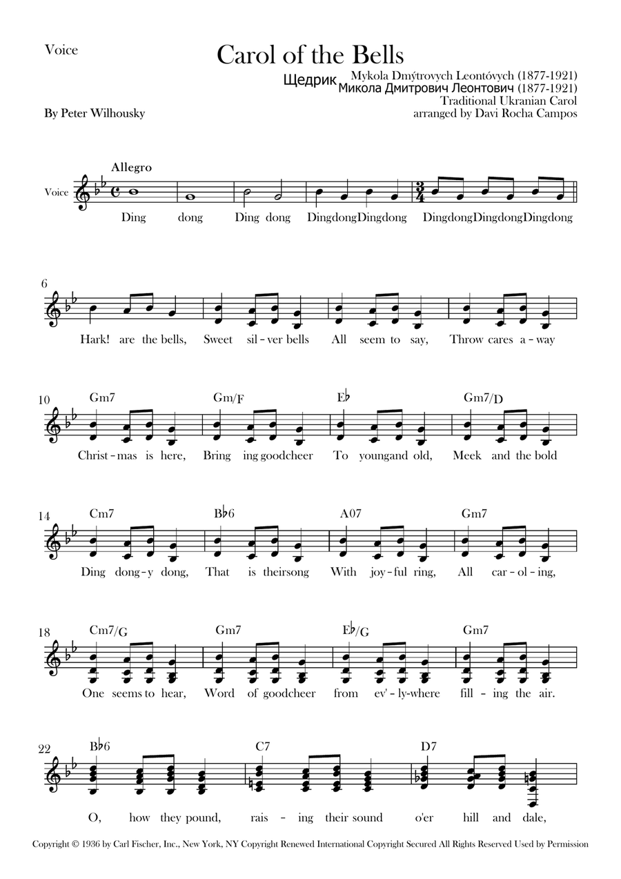 Carol Of The Bells Carol Of The Bells Piano scores gallery preview page 1