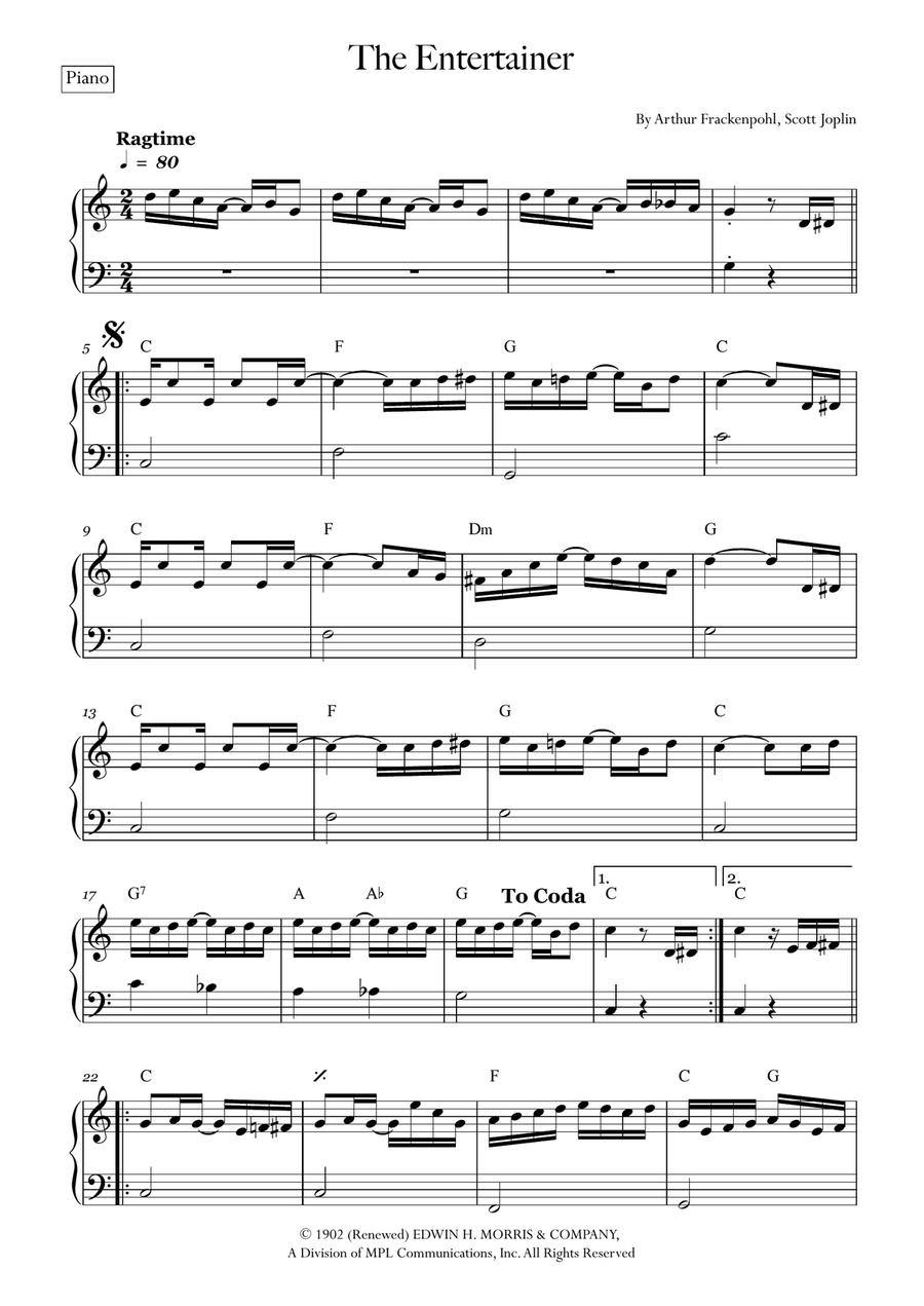 The Entertainer The Entertainer Easy Piano scores gallery preview page 1