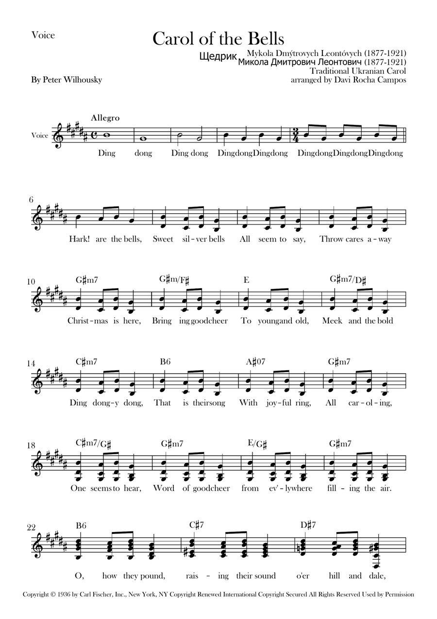 Carol Of The Bells Carol Of The Bells Piano scores gallery preview page 1