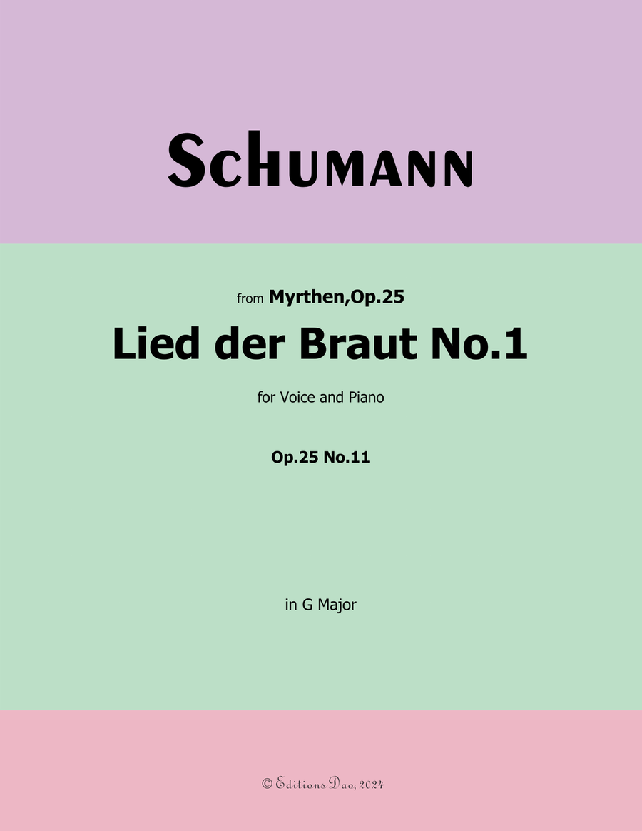 Lied der Braut No.1, by Schumann, Op.25 No.11, in G Major Piano, Vocal scores gallery preview page 1