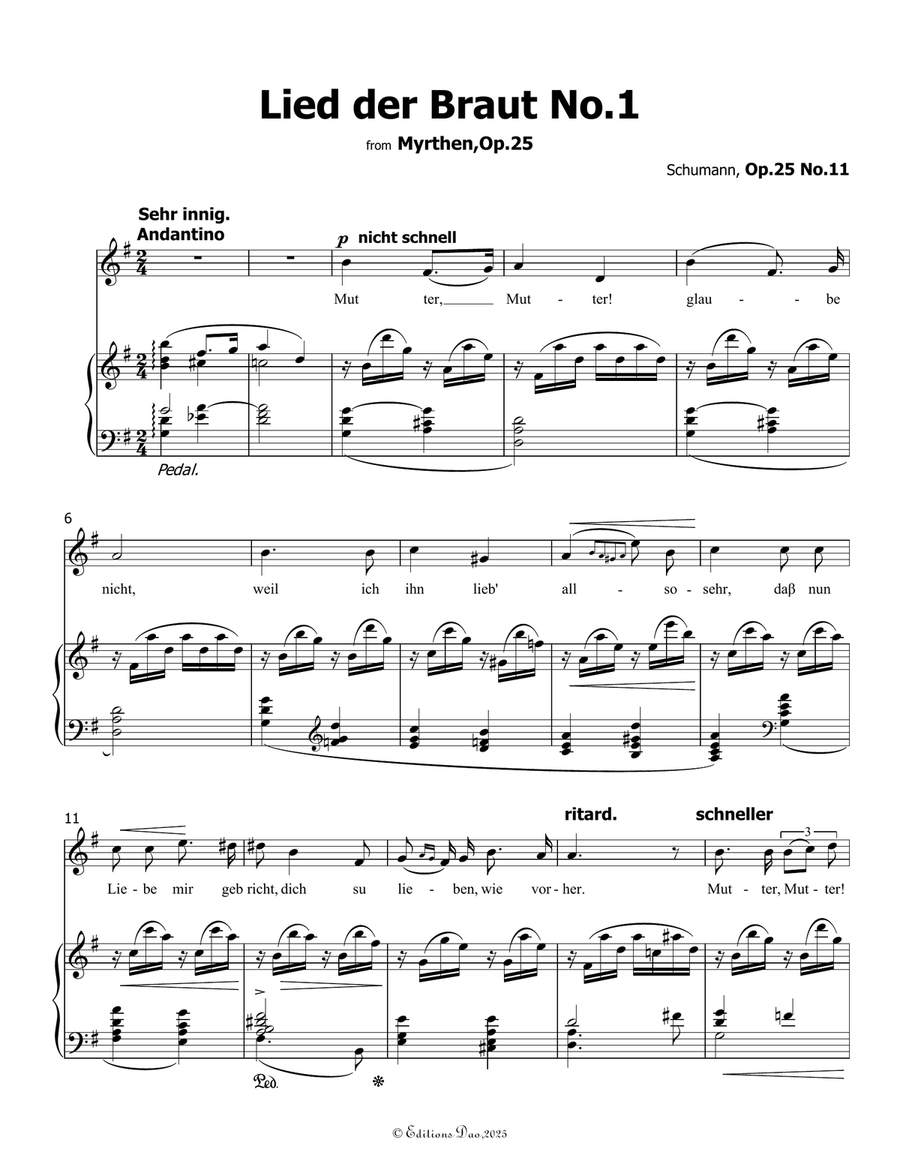 Lied der Braut No.1, by Schumann, Op.25 No.11, in G Major Piano, Vocal scores gallery preview page 3