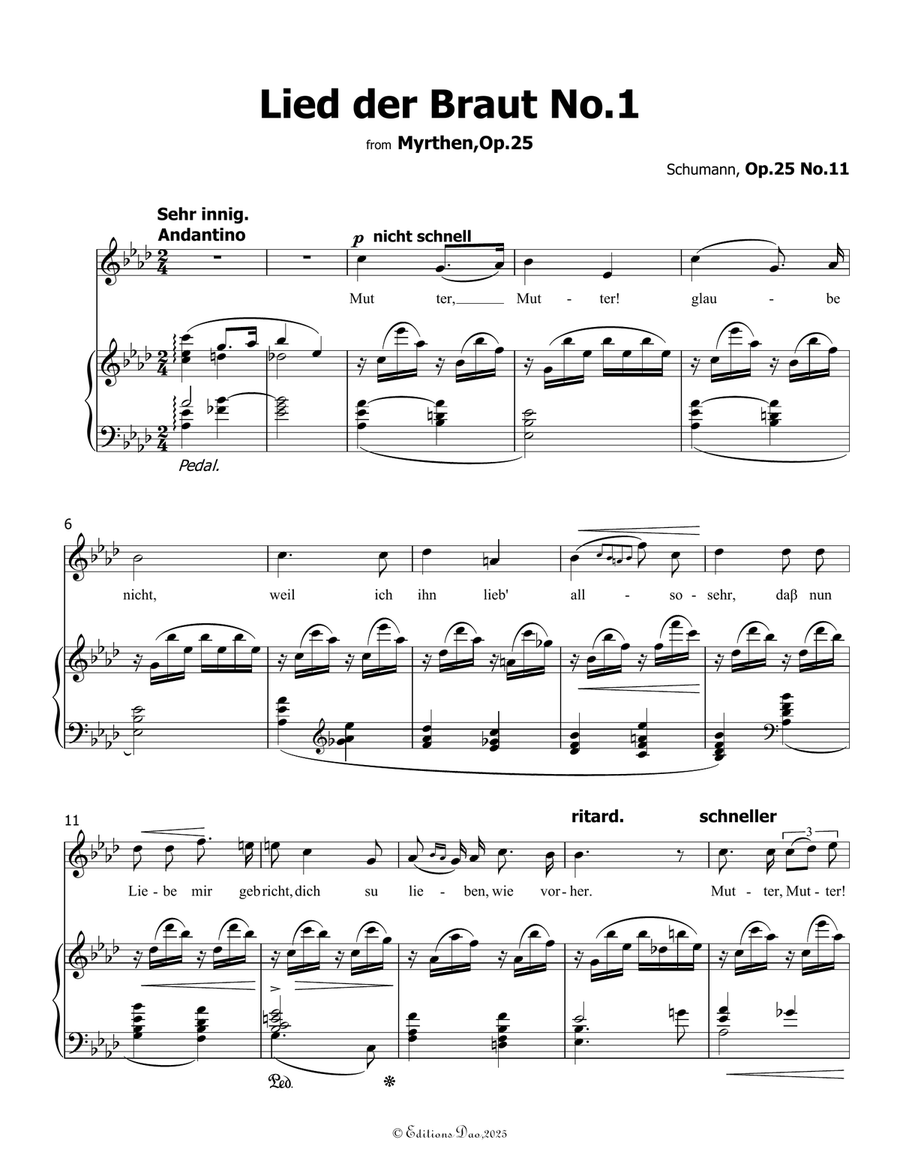 Lied der Braut No.1, by Schumann, Op.25 No.11, in A flat Major Piano, Vocal scores gallery preview page 3