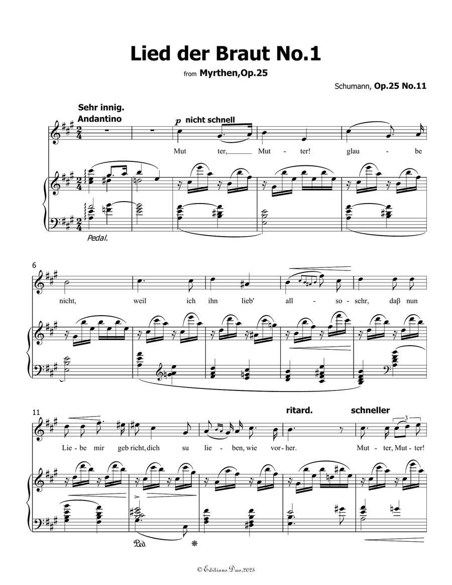 Lied der Braut No.1, by Schumann, Op.25 No.11, in A Major Piano, Vocal scores gallery preview page 3