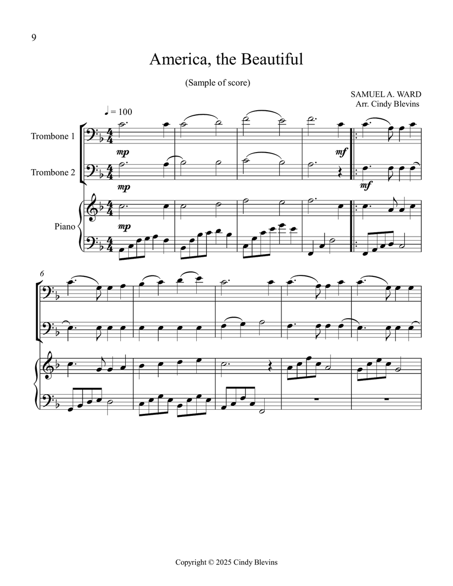 12 Favorite Hymns, Book 1, for Two Trombones and Piano Trombone Duet scores gallery preview page 2