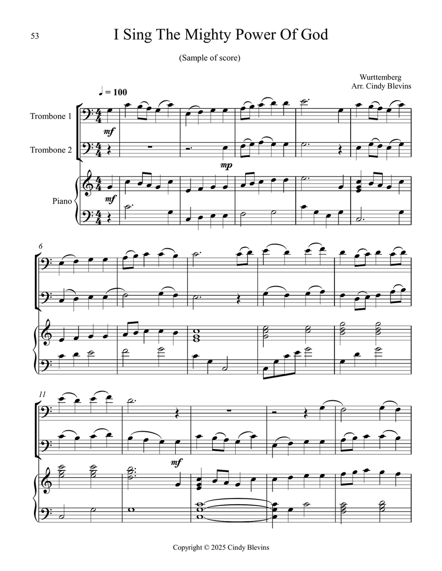 12 Favorite Hymns, Book 1, for Two Trombones and Piano Trombone Duet scores gallery preview page 4