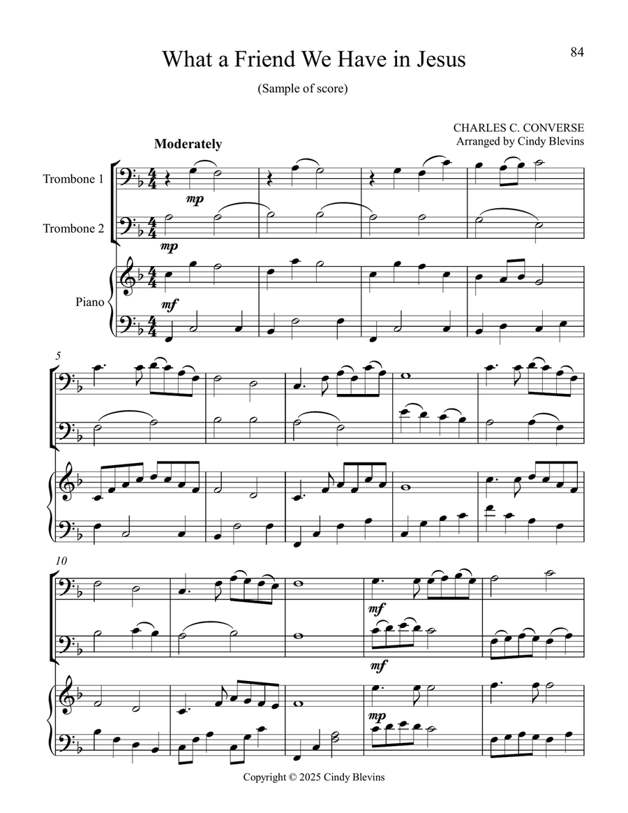 12 Favorite Hymns, Book 1, for Two Trombones and Piano Trombone Duet scores gallery preview page 5