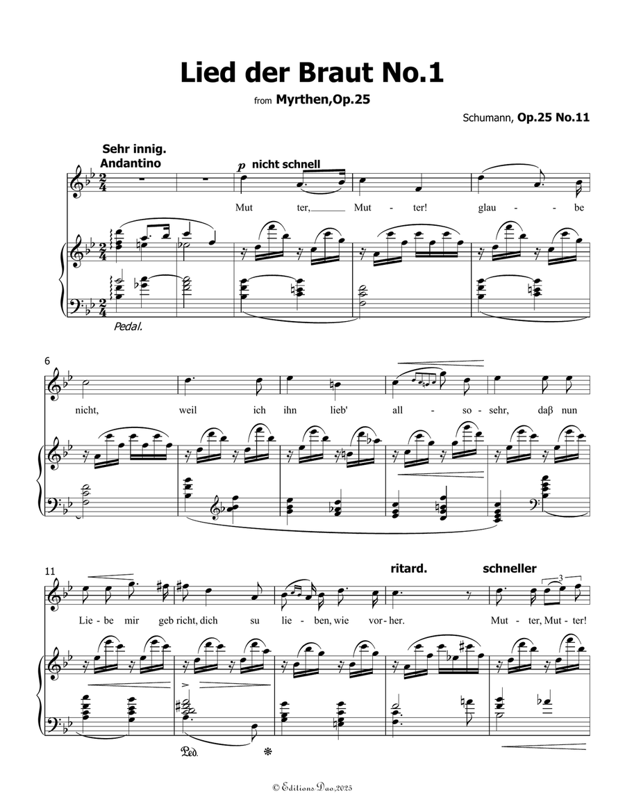 Lied der Braut No.1, by Schumann, Op.25 No.11, in B flat Major Piano, Vocal scores gallery preview page 3