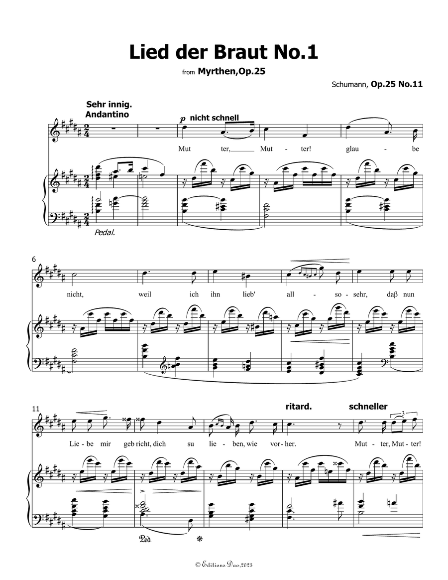 Lied der Braut No.1, by Schumann, Op.25 No.11, in B Major Piano, Vocal scores gallery preview page 3