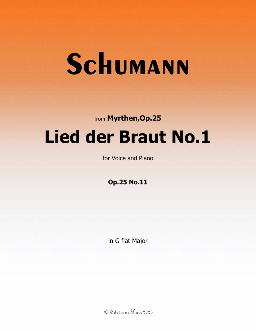 Lied der Braut No.1, by Schumann, Op.25 No.11, in G flat Major Piano, Vocal scores gallery preview page 1