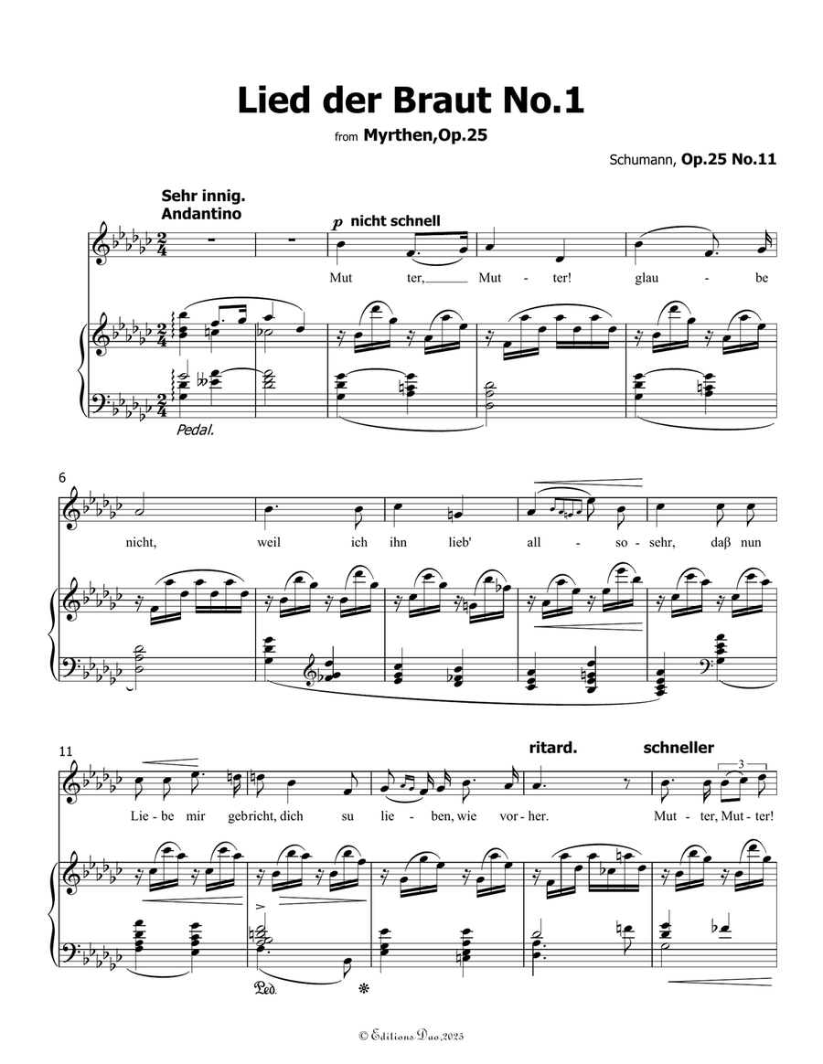 Lied der Braut No.1, by Schumann, Op.25 No.11, in G flat Major Piano, Vocal scores gallery preview page 3