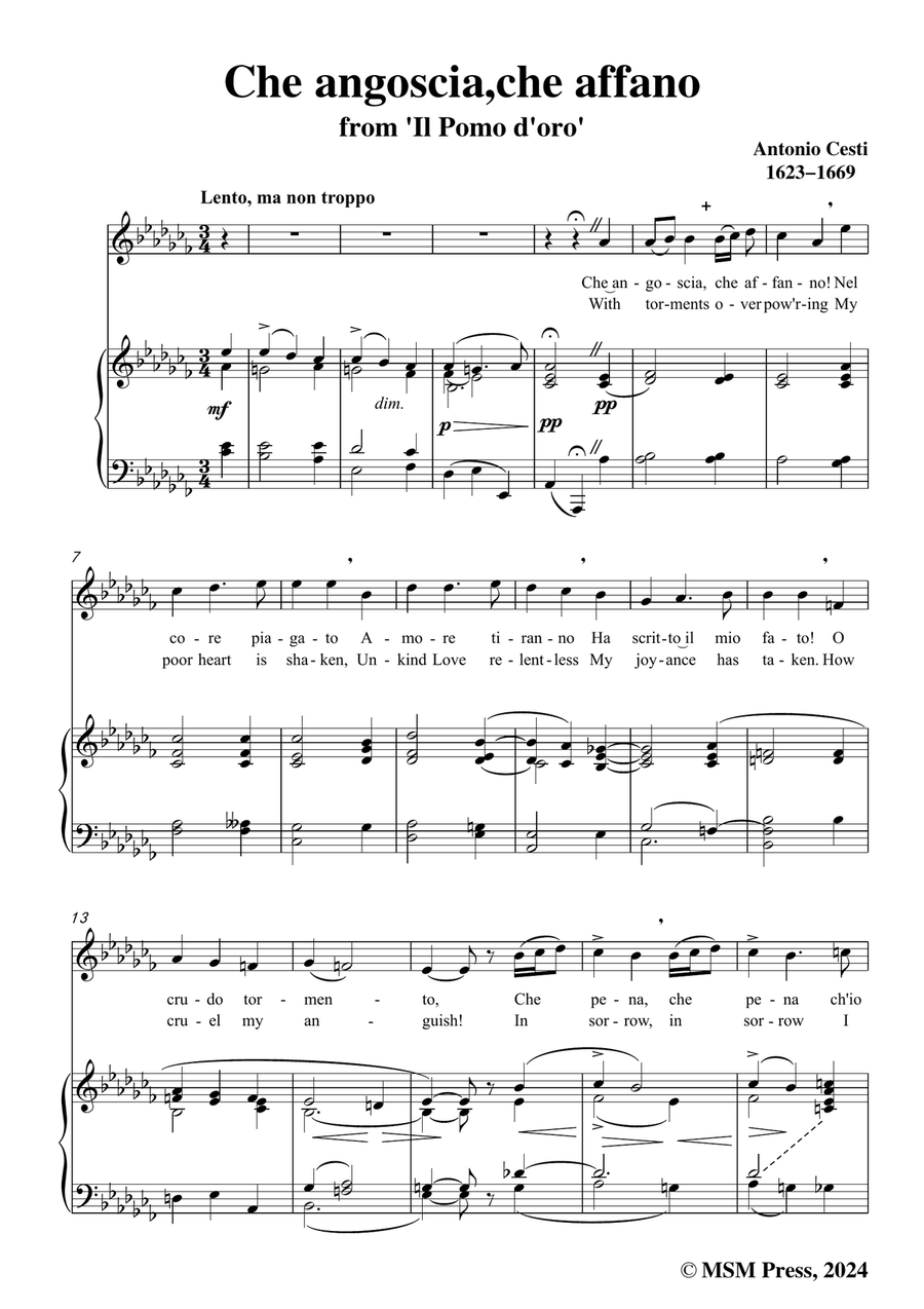 Cesti-Che angoscia,in a flat minor Piano, Vocal scores gallery preview page 3
