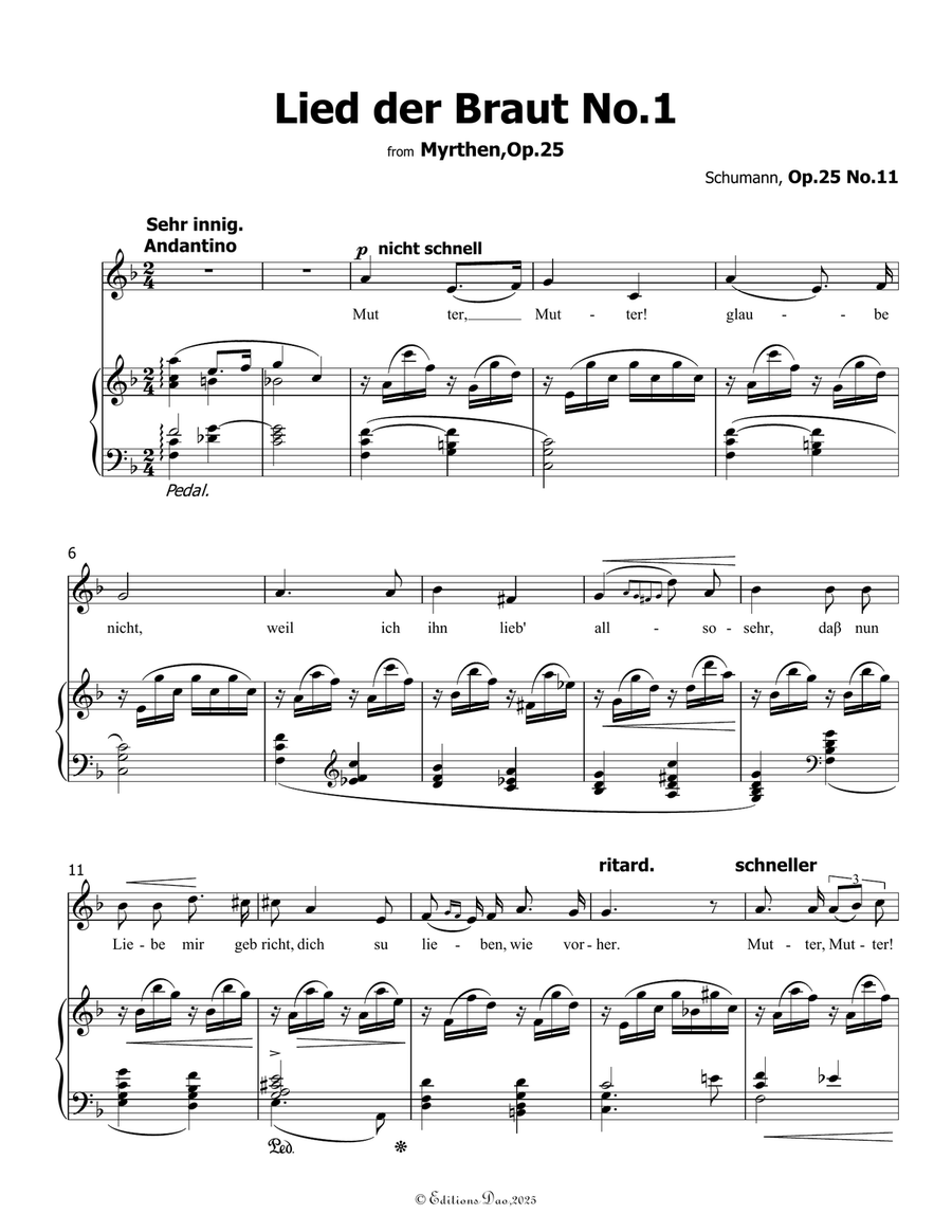 Lied der Braut No.1, by Schumann, Op.25 No.11, in F Major Piano, Vocal scores gallery preview page 3