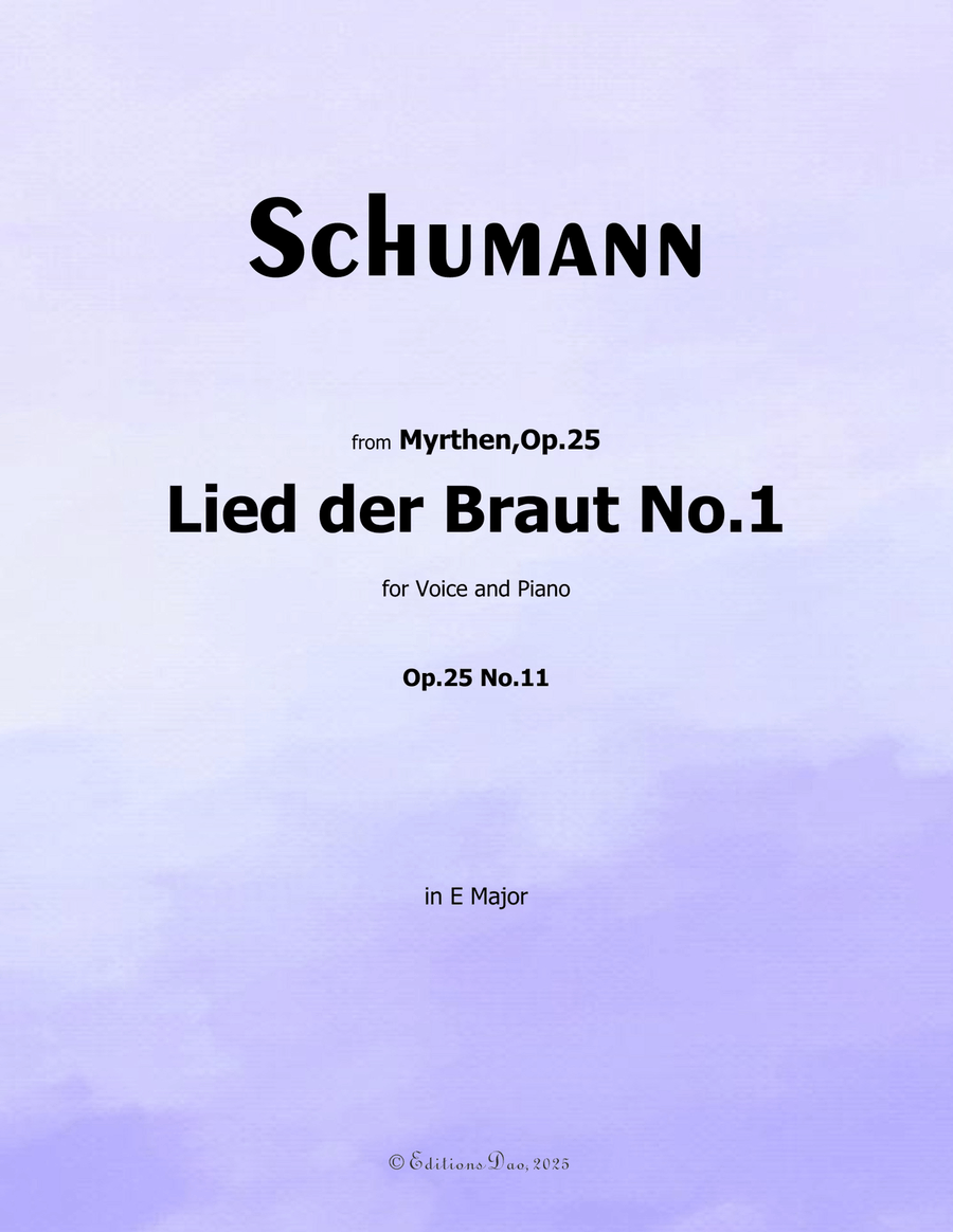 Lied der Braut No.1, by Schumann, Op.25 No.11, in E Major Piano, Vocal scores gallery preview page 1