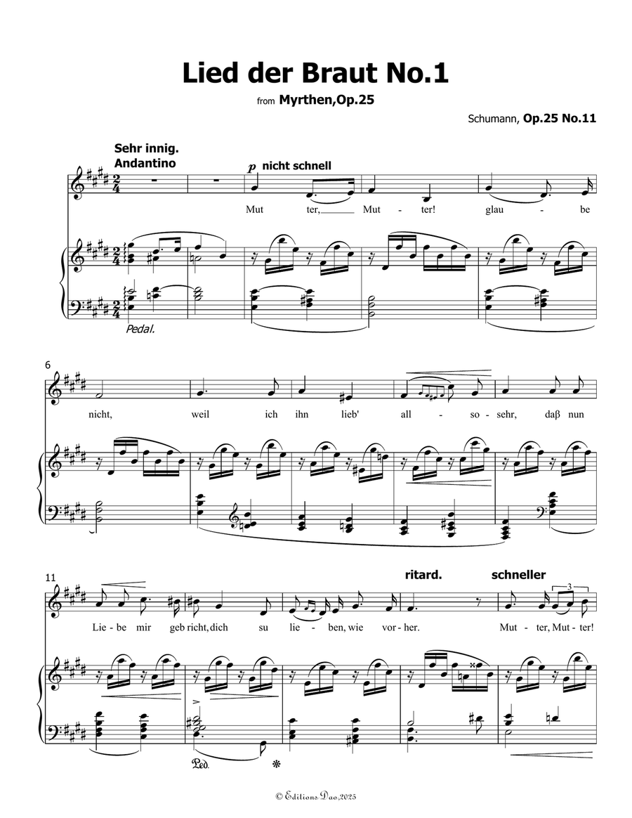 Lied der Braut No.1, by Schumann, Op.25 No.11, in E Major Piano, Vocal scores gallery preview page 3