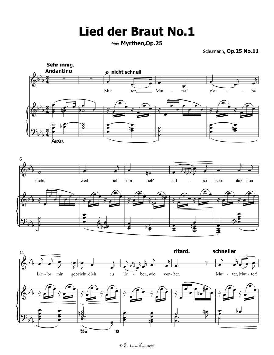 Lied der Braut No.1, by Schumann, Op.25 No.11, in E flat Major Piano, Vocal scores gallery preview page 3