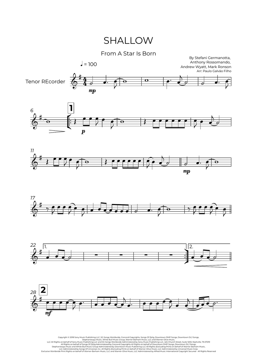 Shallow Shallow Tenor Recorder scores gallery preview page 2
