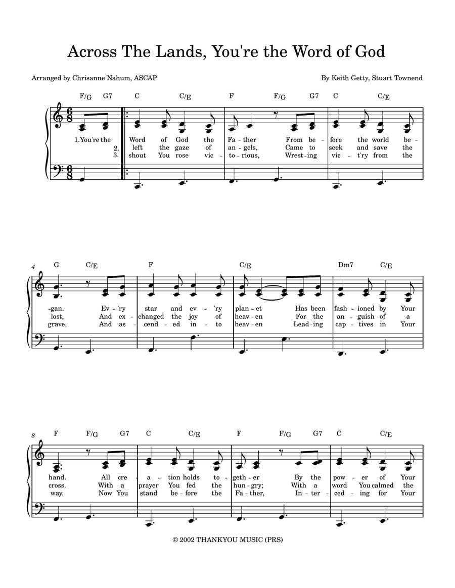 Across The Lands You're The Word Of God Piano, Vocal scores gallery preview page 1