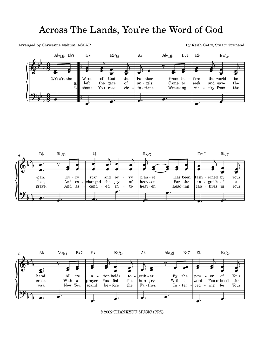 Across The Lands You're The Word Of God Piano, Vocal scores gallery preview page 1