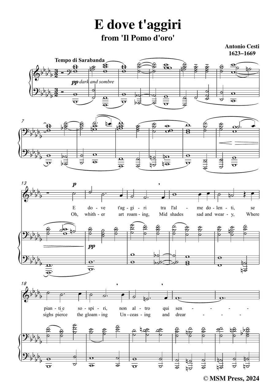 Cesti-E dove taggiri,in b flat minor Piano, Vocal scores gallery preview page 3