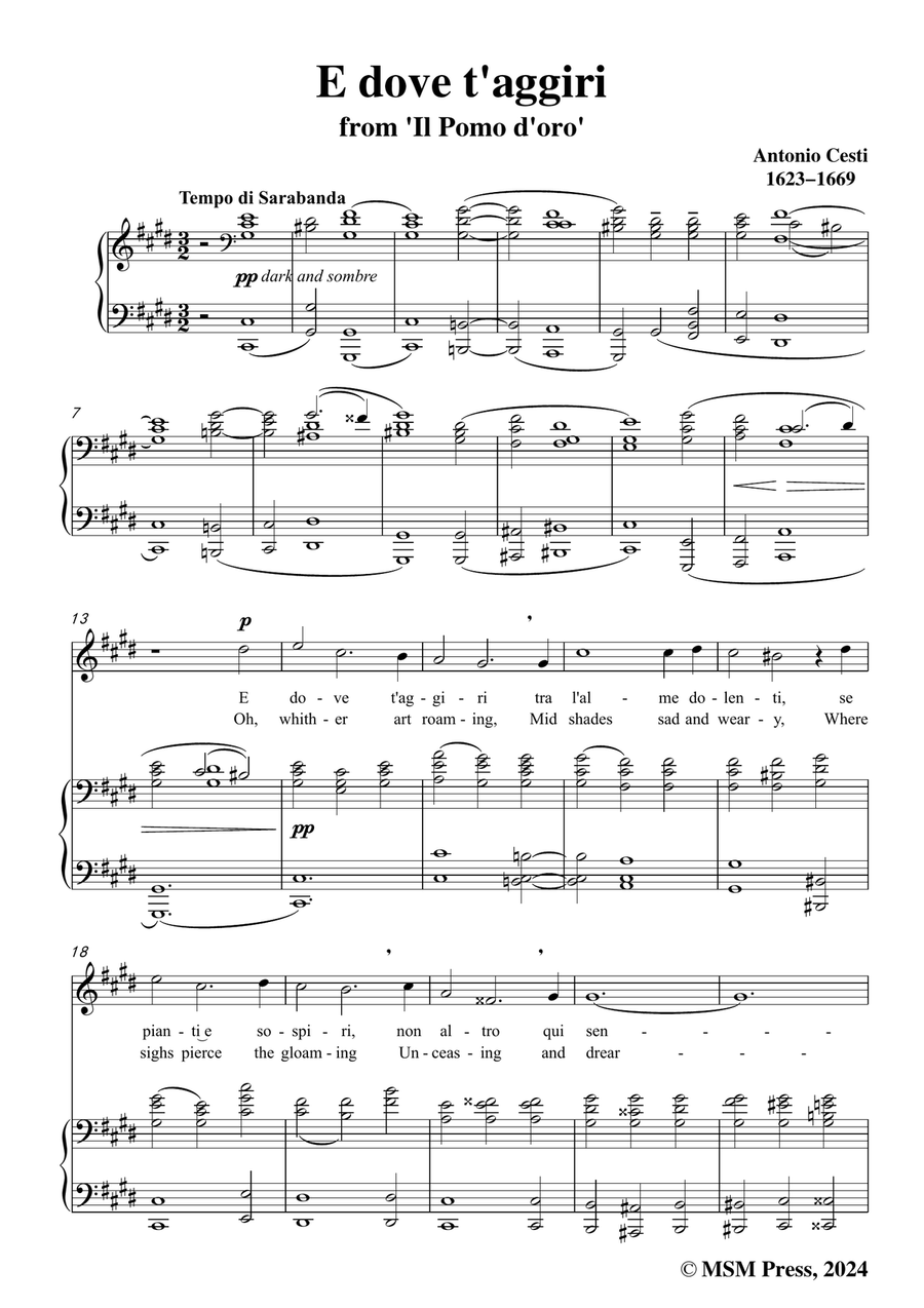 Cesti-E dove taggiri,in c sharp minor Piano, Vocal scores gallery preview page 3