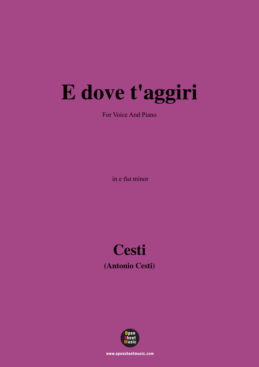 Cesti-E dove taggiri,in e flat minor Piano, Vocal scores gallery preview page 1